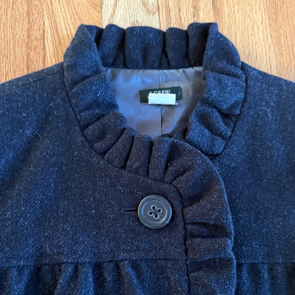 J. CREW Wool Ruffle Button Blazer, Charcoal Gray Size 4 - Picture 2 of 7